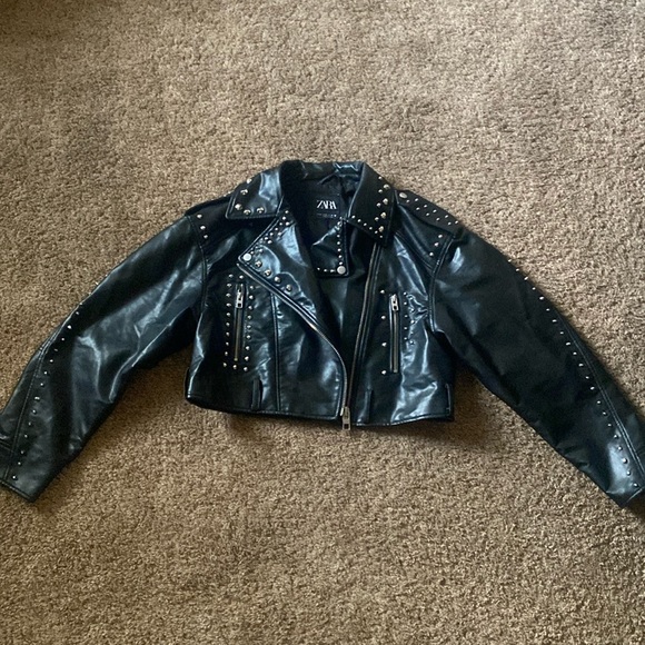 Zara | Cropped Studded Faux Leather Jacket - Picture 5 of 15